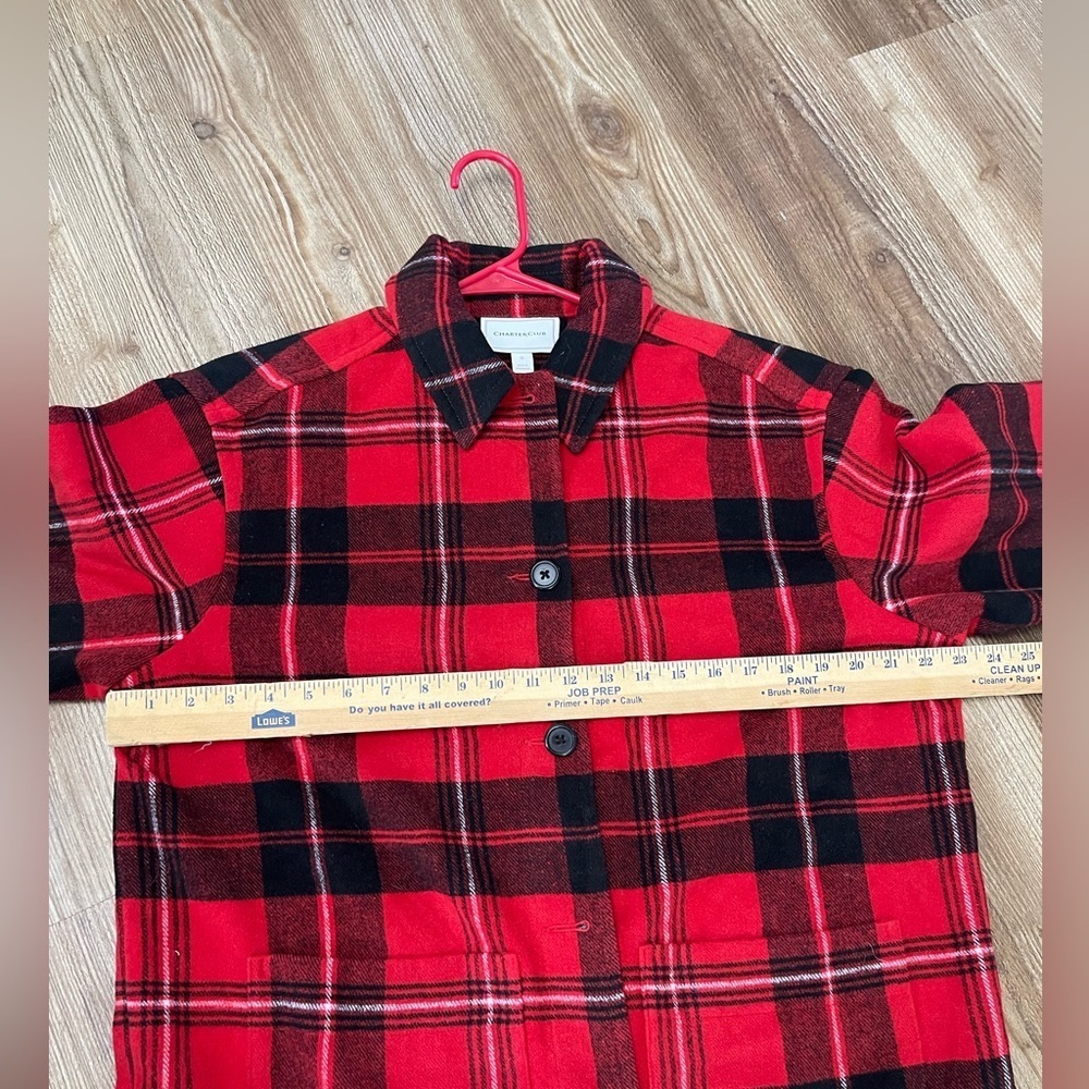 Charter Club Plaid Shirt Red and Black Jacket Shacket Size Medium - Picture 13 of 14